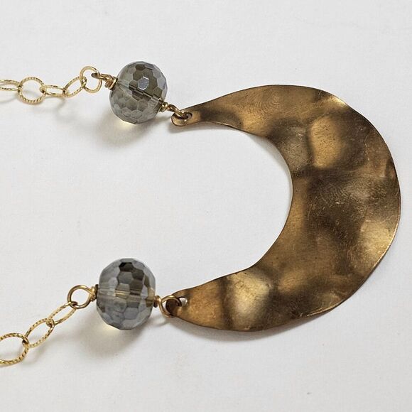 14/20 14k GF Gold Filled Necklace Hammered Crescent Half Moon Faceted AB Crystal - Picture 5 of 15